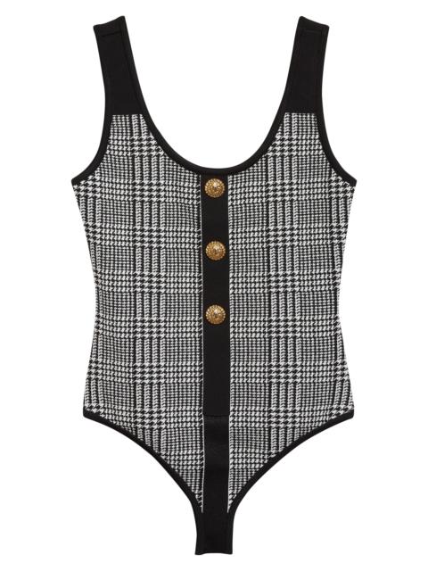 Balmain Balmain Prince of Wales Knit Bodysuit in Ecj Black/Natural at Nordstrom