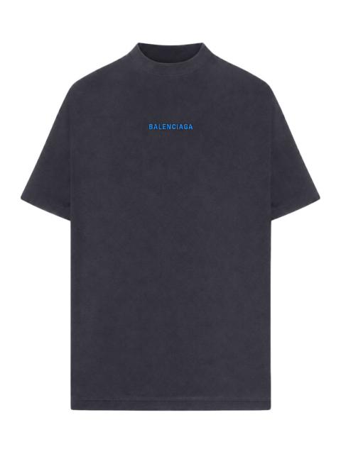BALENCIAGA Balenciaga Men Medium Fit Black T-Shirt With Blue Logo
