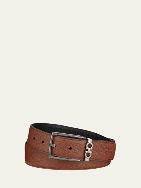 FERRAGAMO Men's Textured Leather Belt with Gancini Detail