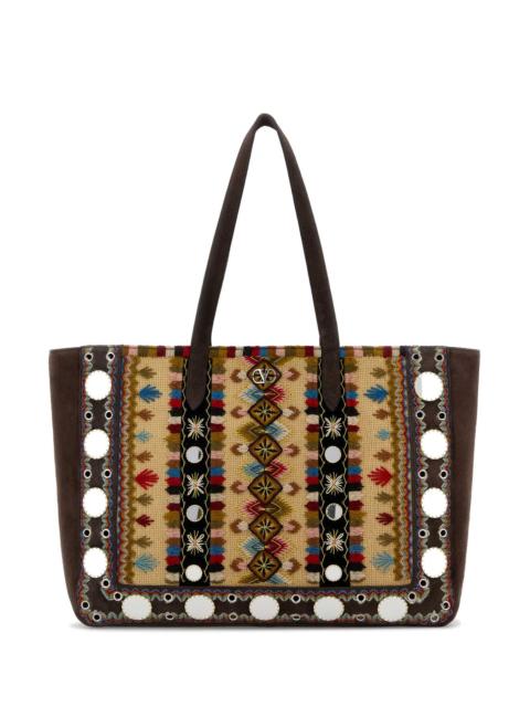 Valentino Valentino Garavani Men Multicolor Fabric And Suede Large Nellcã´Te Shopping Bag