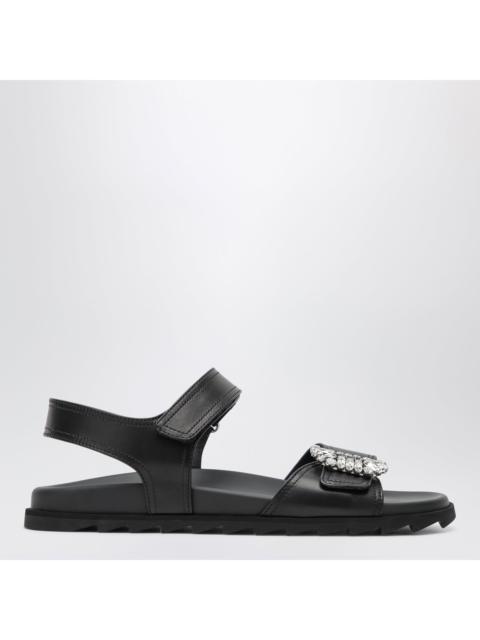 Roger Vivier Roger Vivier Black Leather Sandals With Crystal Buckle Women