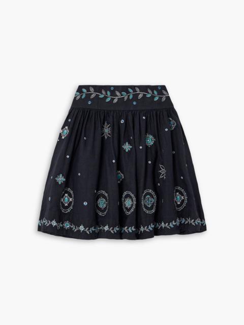 Agua by Agua Bendita Nori Relicario embroidered linen mini skirt