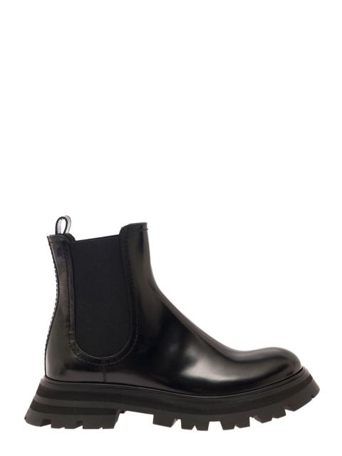 Alexander McQueen Alexander Mcqueen Women Black Chelsea Boots With Elastic Inserts In Smooth Leather Woman