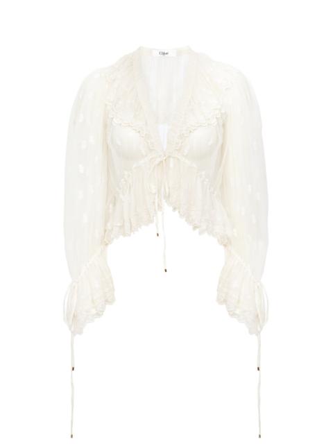 Chloé V-NECK RUFFLE TOP IN EMBROIDERED LACE