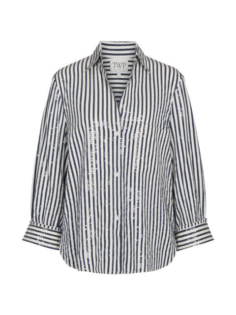 TWP Next Morning Shirt in Clear sequin on stripe