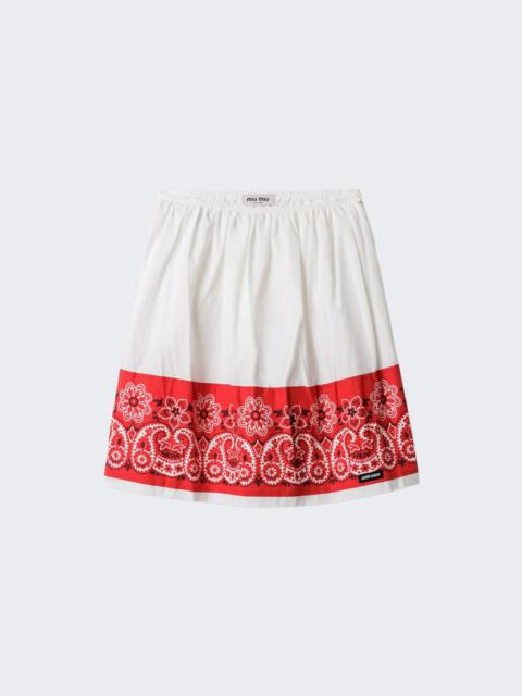 Miu Miu Slubbed Poplin Skirt With Print Bianco And Rosso