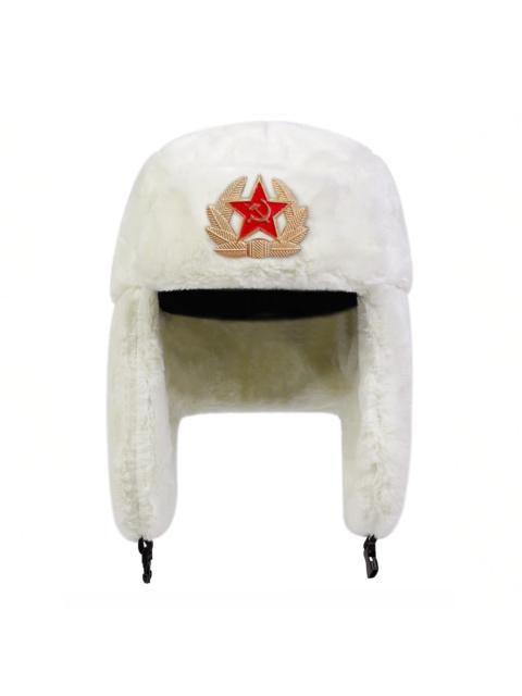 Other Designers Five-pointed Star Badge Pilot Hat White Ushanka Winter Earflap Hat Keep Warm Ski Hat Bomber Hat