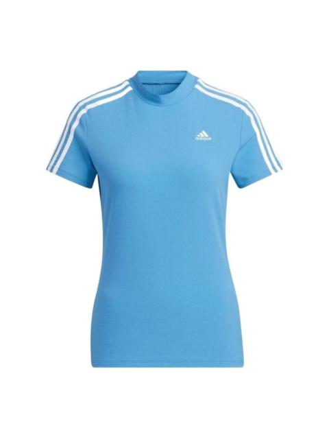 (WMNS) adidas 3-Stripes Mock Neck T-Shirt 'Blue White' HA0211