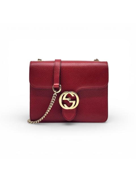 GUCCI GG Marmont Dollar Leather Crossbody Shoulder Chain Bag Red