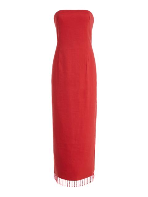 THIRD FORM Flame Strapless Linen-Blend Midi Dress orange