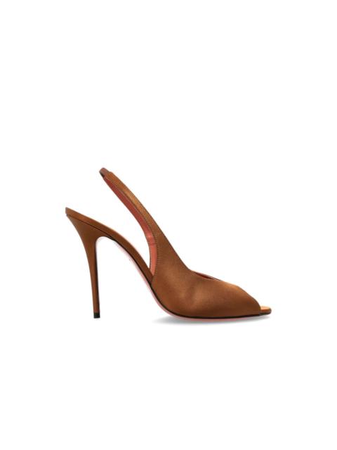Amina Muaddi AMINA MUADDI Kristina Mocha Satin Slingback Pumps New & Auth