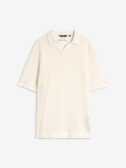 7 For All Mankind Short Sleeve Crochet Polo in White