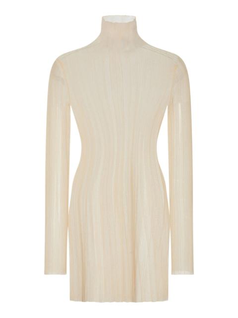 ROSETTA GETTY Plissé Nylon Mesh Turtleneck Top off-white