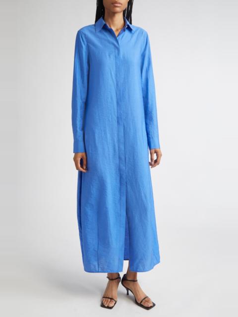 TOTEME TOTEME Parachute Long Sleeve Silk Blend Maxi Shirtdress in Cobalt at Nordstrom