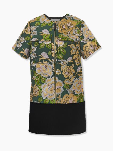 CAROLINA HERRERA Floral Jacquard and Velvet Shift Dress