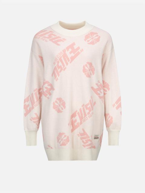 EVISU ALLOVER KAMON AND LOGO JACQUARD SWEATER
