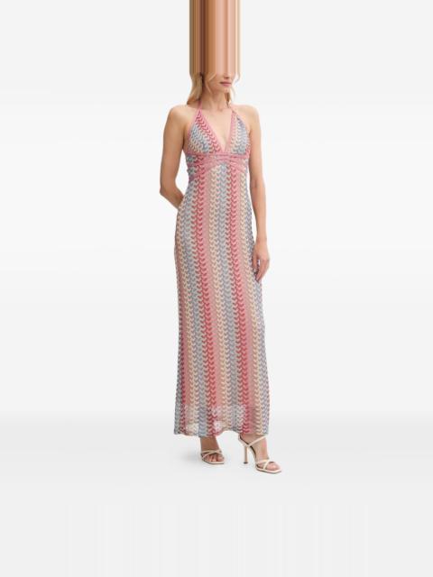 halterneck crochet maxi dress
