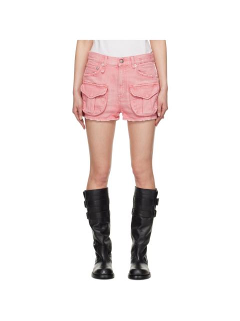R13 Pink Straight Multi Pocket Denim Shorts