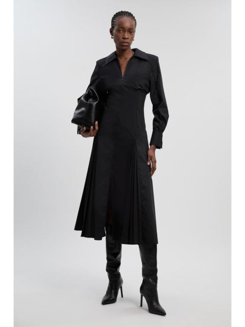 KAREN MILLEN Pleated Detail Cotton Long Sleeve Woven Midi Dress