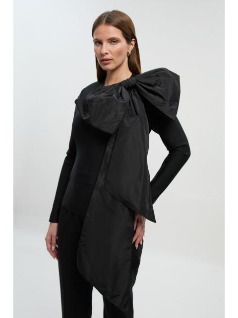 KAREN MILLEN Figure Form Bandage Taffeta Bow Knit Top