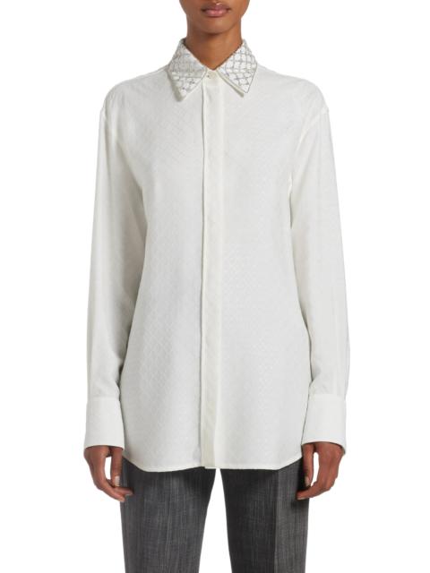 Golden Goose Crystal Embellished Jacquard Silk Blend Button-Up Shirt