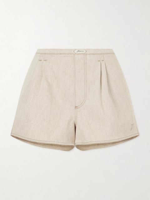 JACQUEMUS De-nîmes Amelo Pleated Cotton And Hemp-blend Shorts