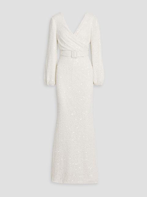 Other Designers Wrap-effect sequin-embellished bouclé gown