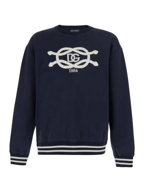 Dolce & Gabbana Dolce & Gabbana Men Blue Crewneck Sweatshirt With Logo Embroidery On The Front In Cotton For Men