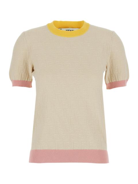 FENDI Fendi Women White T-Shirt 'Color Block Ff Short Sleeves Tee' With Fendi Logo In Cotton Women