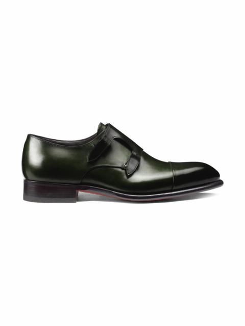 Santoni Men's green leather double-buckle shoe