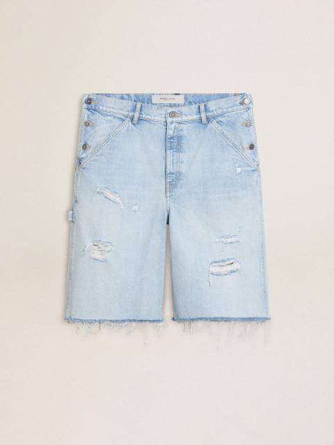 Golden Goose Men's denim Bermuda shorts with lived-in effect