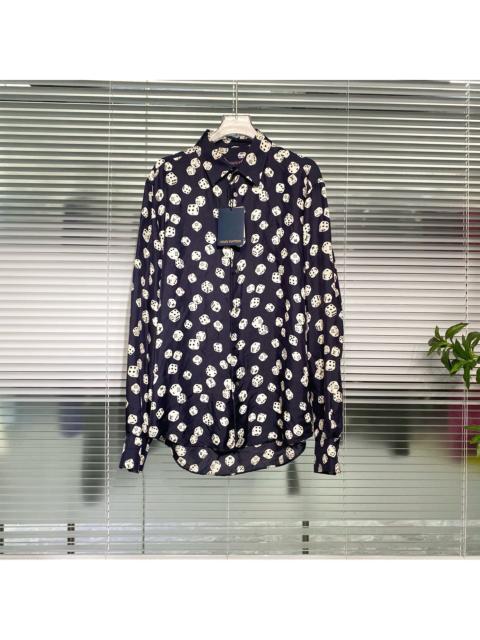 Louis Vuitton Louis Vuitton Long Sleeve Monogram All-Over Print Button-Front Silk Navy Shirt