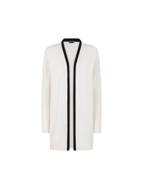 TOM FORD MERINO PIQUE MID-LENGTH OPEN CARDIGAN WITH SATIN TRIMS