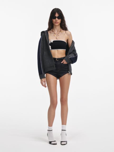 self-portrait Grey Ribbed Knit Hoodie