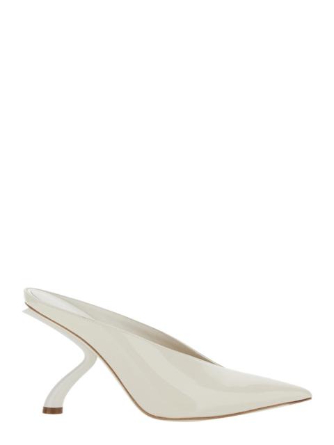 FERRAGAMO Ferragamo Women White Mules With Sculptural Heel And V-Neck In Leather For Women
