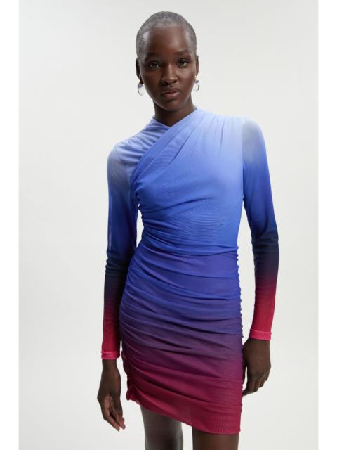 KAREN MILLEN Ombre Printed Mesh Ruched Mini Dress