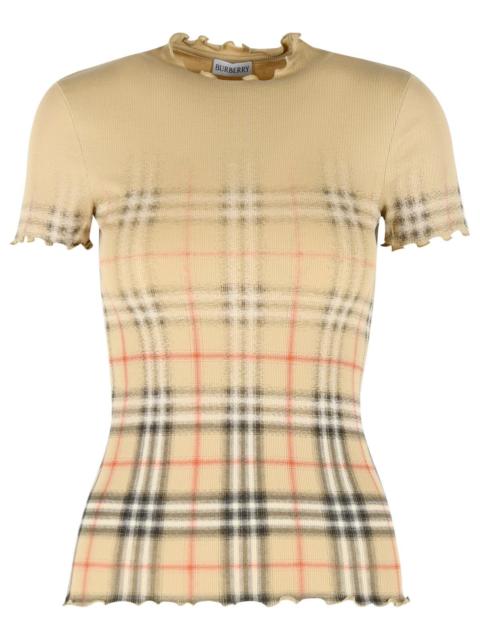 Burberry Burberry 'Letty' Stretch Cotton Sweater With Sand Beige 'Check' Shaded Women