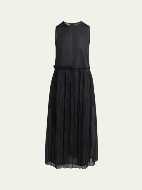 Ruffle Waist Dress With Pleated Skirt