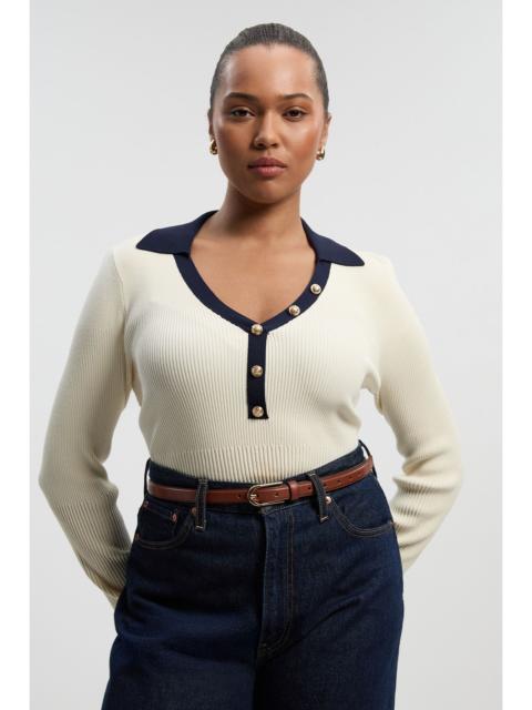 KAREN MILLEN Plus Size Knit Rib With Contrast Hem Detail Collared Top