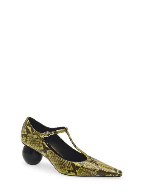 Marni Marni Orb T-Strap Pointed Toe Snakeskin Embossed Leather Pump in 00V07 Light Lime at Nordstrom