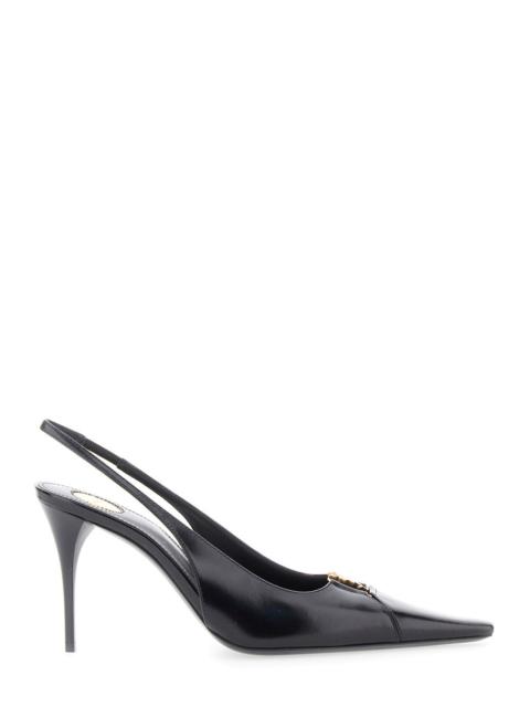 SAINT LAURENT Saint Laurent Women 'Babylone' Black Slingback Pumps With Cut-Out Toe With Cassandre Plaque And High
