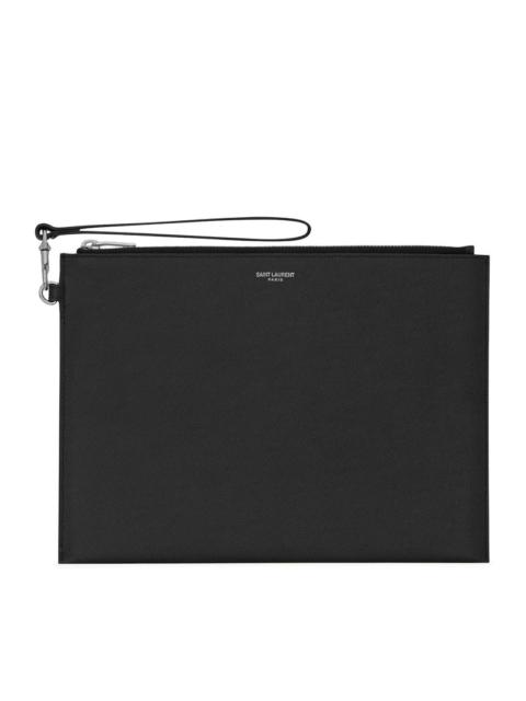 SAINT LAURENT Saint Laurent Men Grain De Poudre Embossed Leather Tablet Holder With Zip