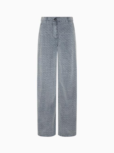 EMPORIO ARMANI FLOCKED DENIM TROUSERS WITH ALL-OVER CHEVRON MOTIF