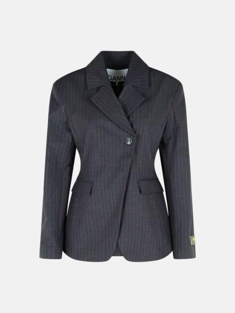 GANNI PINSTRIPED BLACK VISCOSE BLEND BLAZER