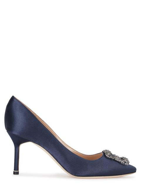 Manolo Blahnik Hangisi 75 navy silk satin pumps