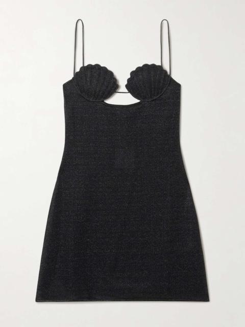 Lumière cutout embroidered metallic stretch-knit mini dress Black