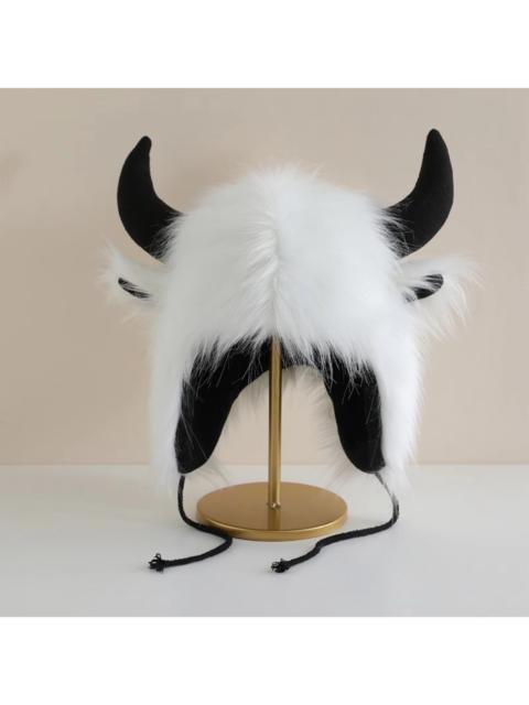 Other Designers Swag Anime Bull Cow Horn Fur Warm Windproof Earflap White Hat Trapper Hat