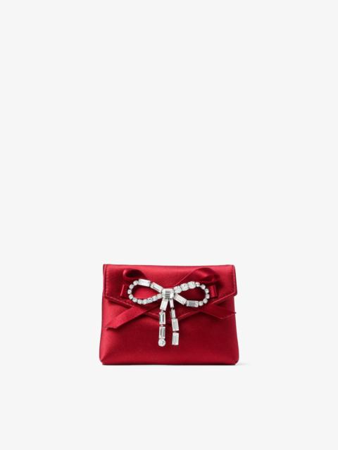 JIMMY CHOO Soft Card Holder With Chain
Ruby Red Satin Cardholder with Crystal Bow