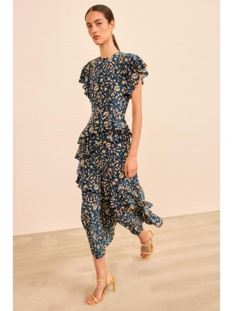 ULLA JOHNSON Amaia Cascading Ruffle Midi Dress