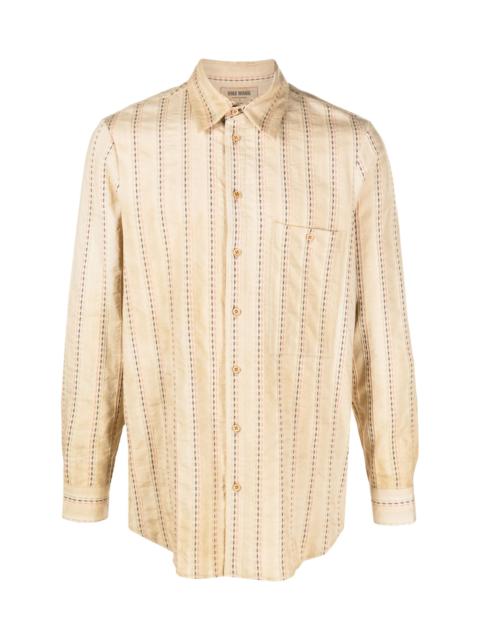 UMA WANG TAB STRIPED COTTON SHIRT